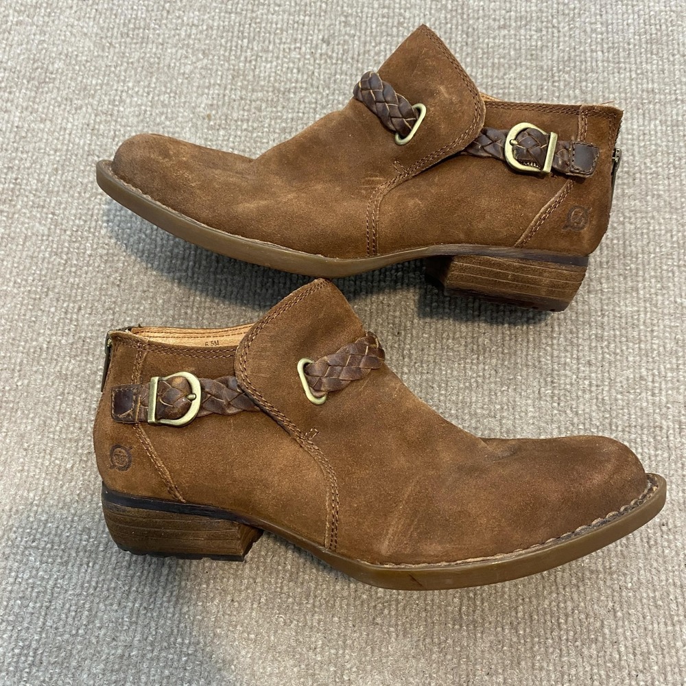 Born Booties Womens Size 6.5 Brown Suede Ankle Zip Buckle Low Heel F13726 - Picture 2 of 11